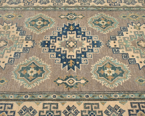 3x5 Gray Kuba Afghan Hand Knotted Wool Area Rug